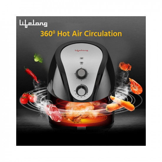 Lifelong LLHF421 Fryo Air Fryer 1400W with 4.5L Large Cooking Pan Capacity, Timer Selection and Fully Adjustable Temperature Control with 1 Year Warranty(Black)