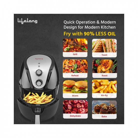 Lifelong LLHF421 Fryo Air Fryer 1400W with 4.5L Large Cooking Pan Capacity, Timer Selection and Fully Adjustable Temperature Control with 1 Year Warranty(Black)