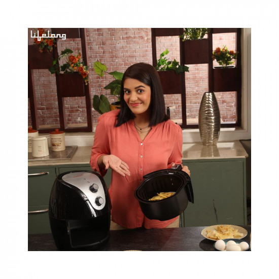 Lifelong LLHF421 Fryo Air Fryer 1400W with 4.5L Large Cooking Pan Capacity, Timer Selection and Fully Adjustable Temperature Control with 1 Year Warranty(Black)