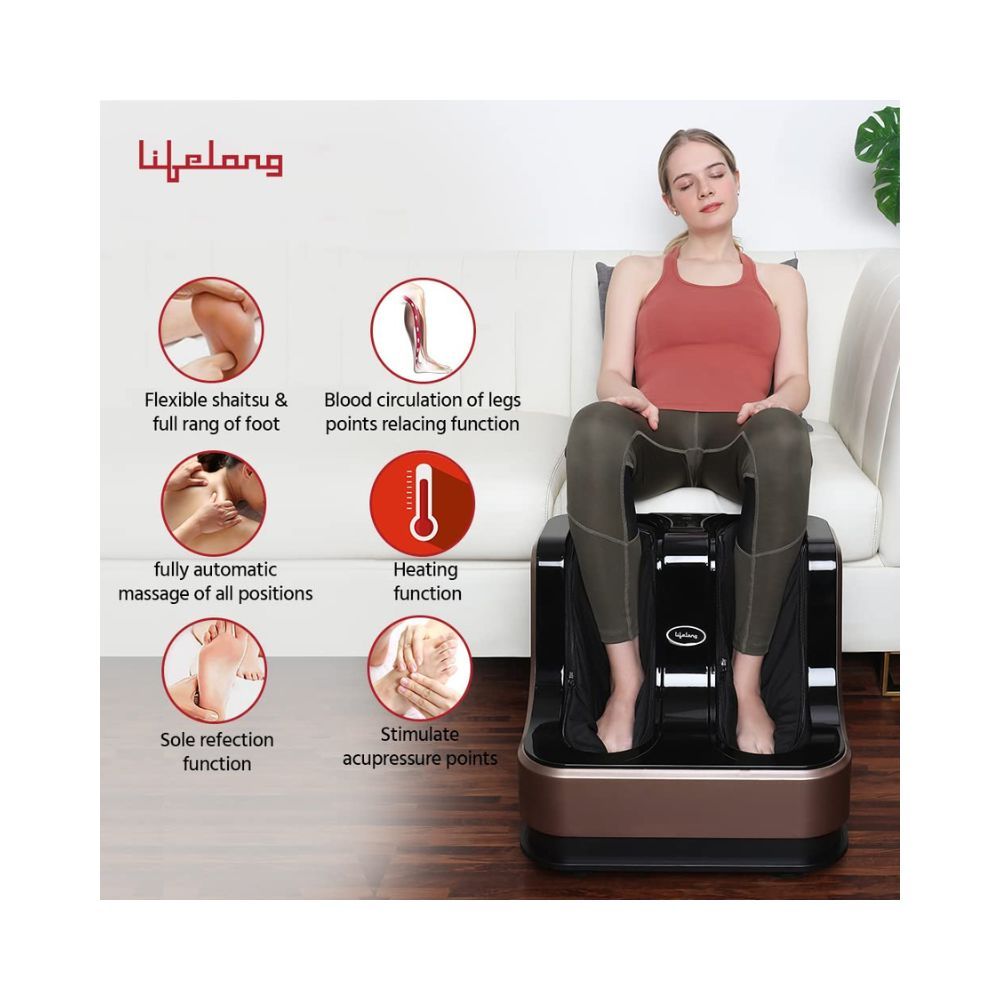 Lifelong LLM99 Foot, Calf and Leg Massager, (With Heat and Vibration), 80W, 4 Motors, Dark Brown