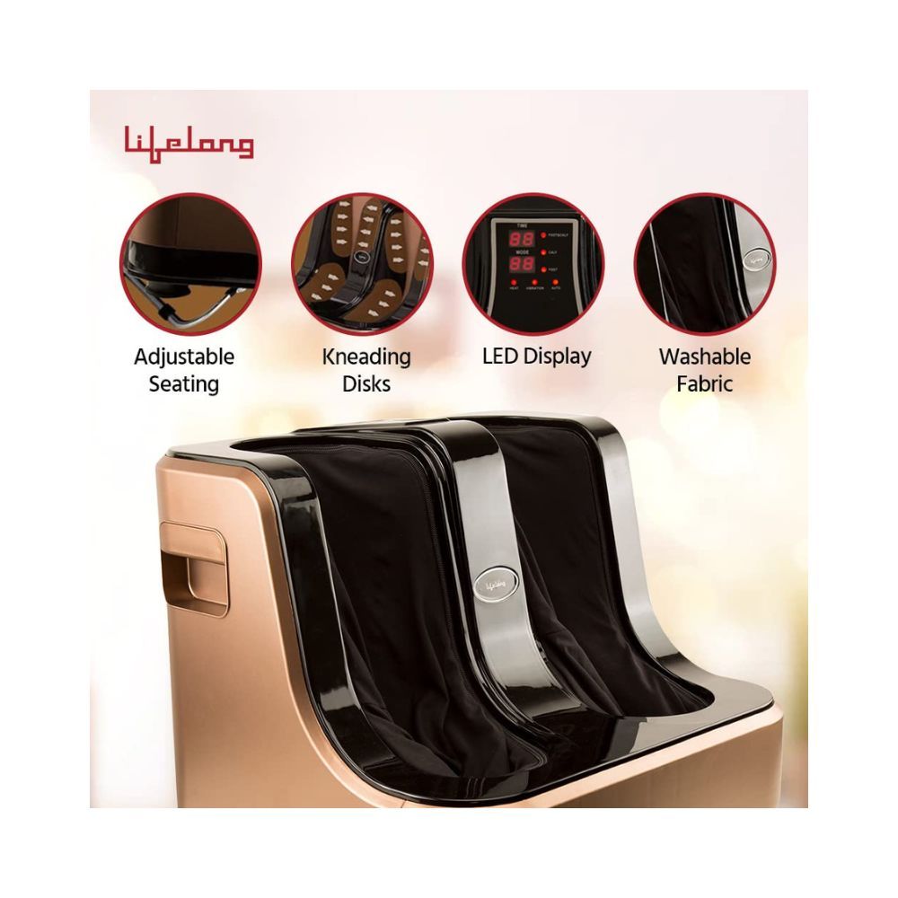 Lifelong LLM99 Foot, Calf and Leg Massager, (With Heat and Vibration), 80W, 4 Motors, Dark Brown
