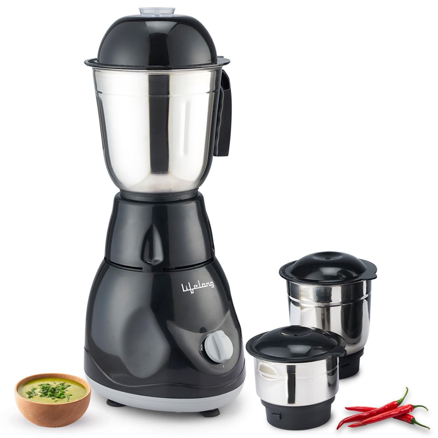 Lifelong LLMG23 Power Pro 500-Watt Mixer Grinder with 3 Jars Liquidizing Wet Grinding and Chutney Jar Stainless Steel blades 1 Year Warranty Black