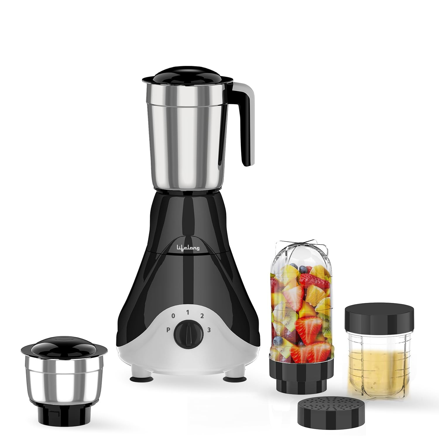 Lifelong Mixer Grinder for Kitchen - 4 Jars 500 Watt Mixie - 2 Nutri bullet Jars for Smoothie Blending Chutney Jar Liquidizing Jar used as Wet Grinder Blender - Stainless Steel Blades LLMG39