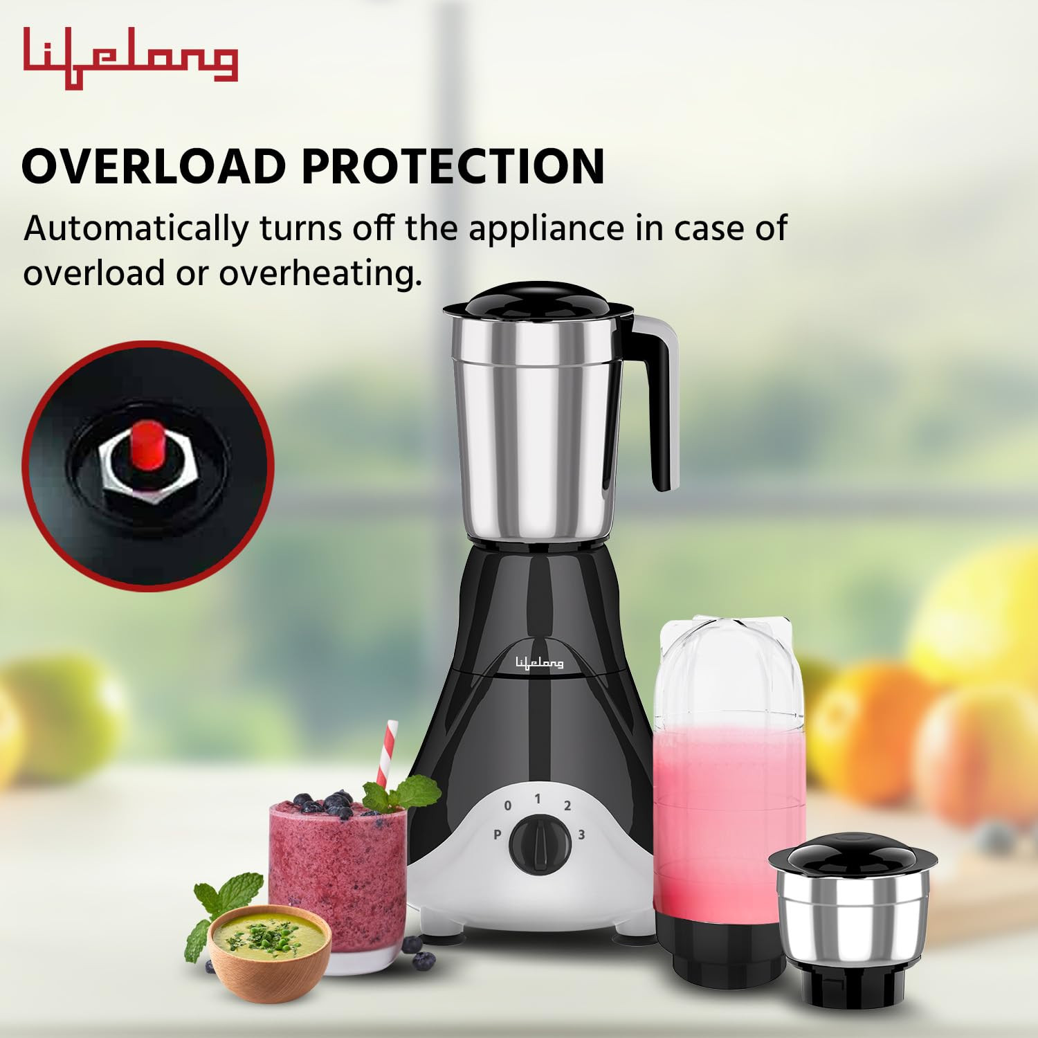 Lifelong Mixer Grinder for Kitchen - 4 Jars 500 Watt Mixie - 2 Nutri bullet Jars for Smoothie Blending Chutney Jar Liquidizing Jar used as Wet Grinder Blender - Stainless Steel Blades LLMG39