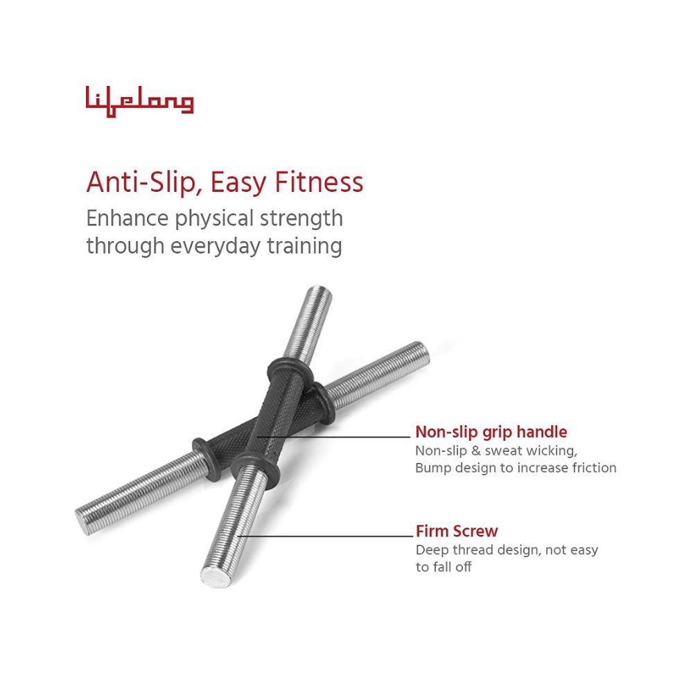 Lifelong PVC Home Gym Set 10Kg Plate 3Feet Curl Rod and Dumbbells Rods with Gym Accessories, Black