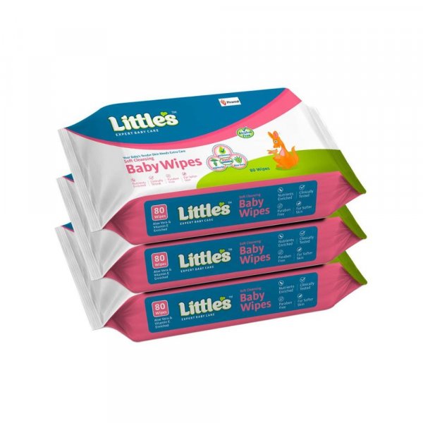 Little&#039;s Soft Cleansing Baby Wipes with Aloe Vera, Jojoba Oil and Vitamin E (80 wipes) pack of 3
