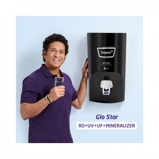 Livpure Glo Star RO+In-Tank UV+UF+Mineraliser - 7 L Storage, 15 LPH Water Purifier for Home, Suitable for Borewell, Tanker, Municipal Water (Black)