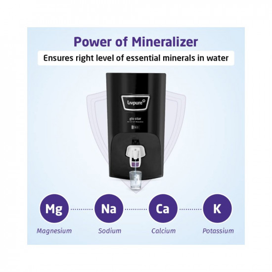 Livpure Glo Star RO+In-Tank UV+UF+Mineraliser - 7 L Storage, 15 LPH Water Purifier for Home, Suitable for Borewell, Tanker, Municipal Water (Black)