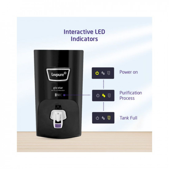 Livpure Glo Star RO+In-Tank UV+UF+Mineraliser - 7 L Storage, 15 LPH Water Purifier for Home, Suitable for Borewell, Tanker, Municipal Water (Black)