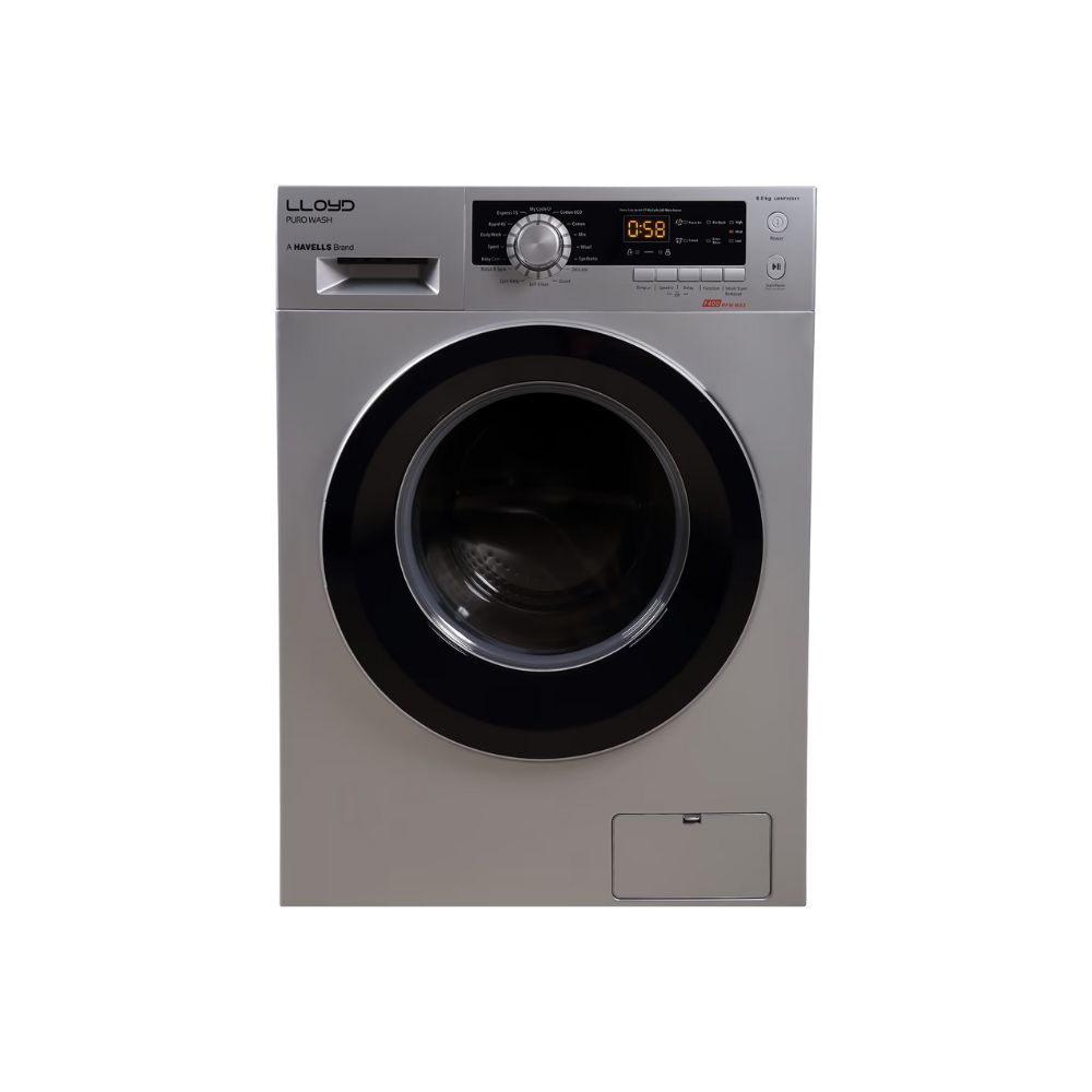 Lloyd 8 kg Inverter Fully Automatic Front Load Washing Machine (LWMF80SX1, Built-in Heater, Silver)