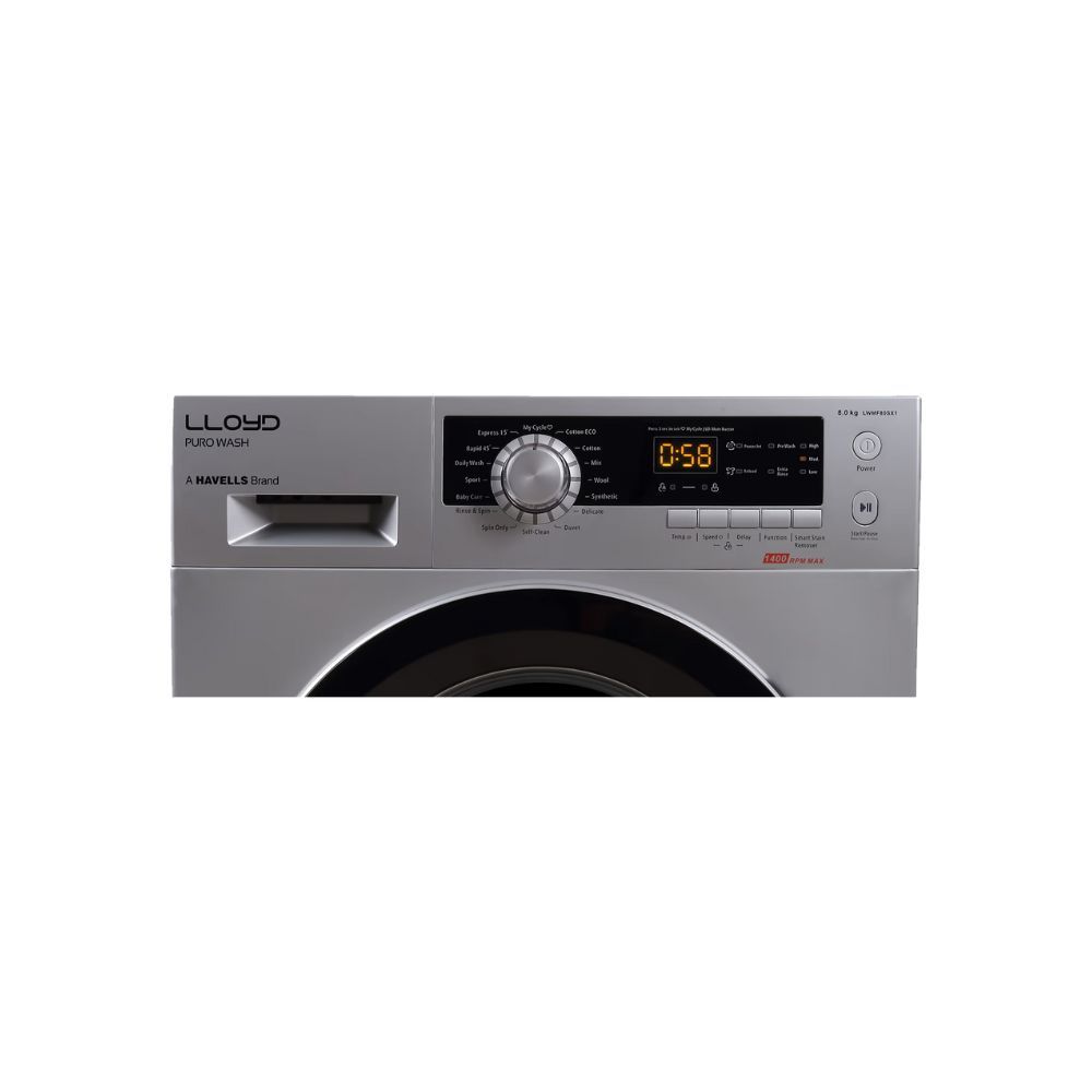Lloyd 8 kg Inverter Fully Automatic Front Load Washing Machine (LWMF80SX1, Built-in Heater, Silver)