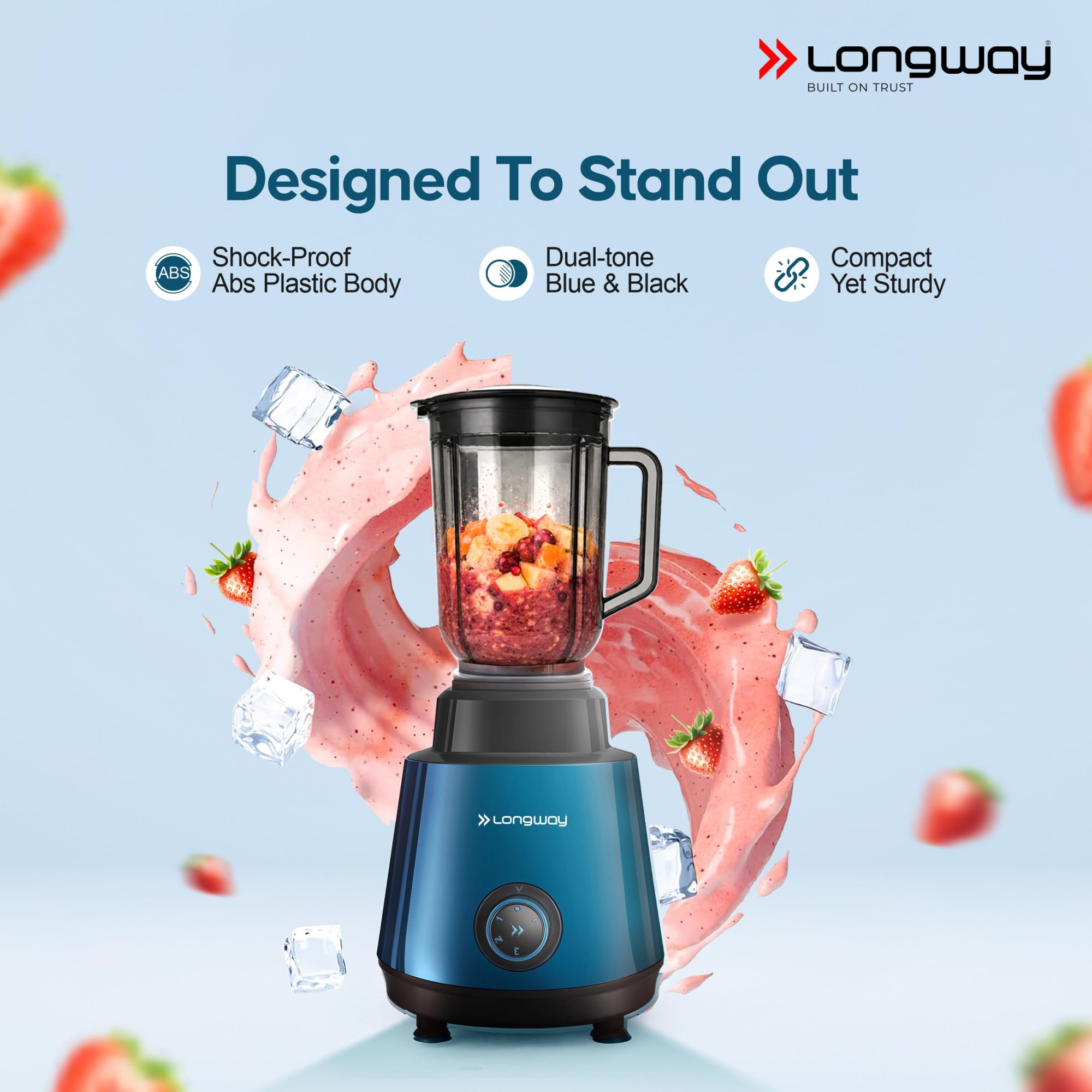 Longway Super Pro Juicer Mixer Grinder Up to 750W Max Output Powerful Motor 4 Jars for Grinding Mixing Juicing 2 Years Warranty Blue Black