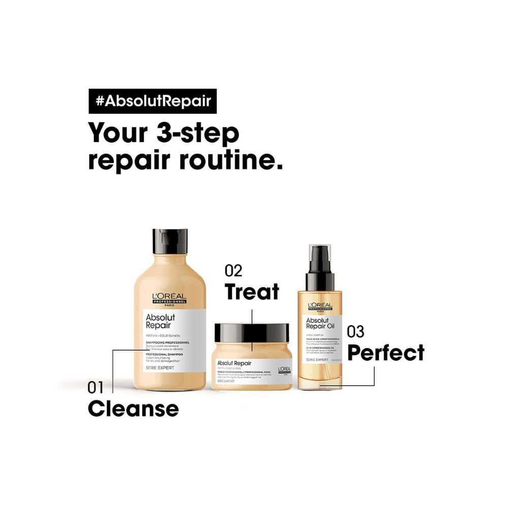 Loreal Professionnel Absolut Repair Shampoo With Protein And Gold Quinoa For Dry And Damaged Hair, 300Ml
