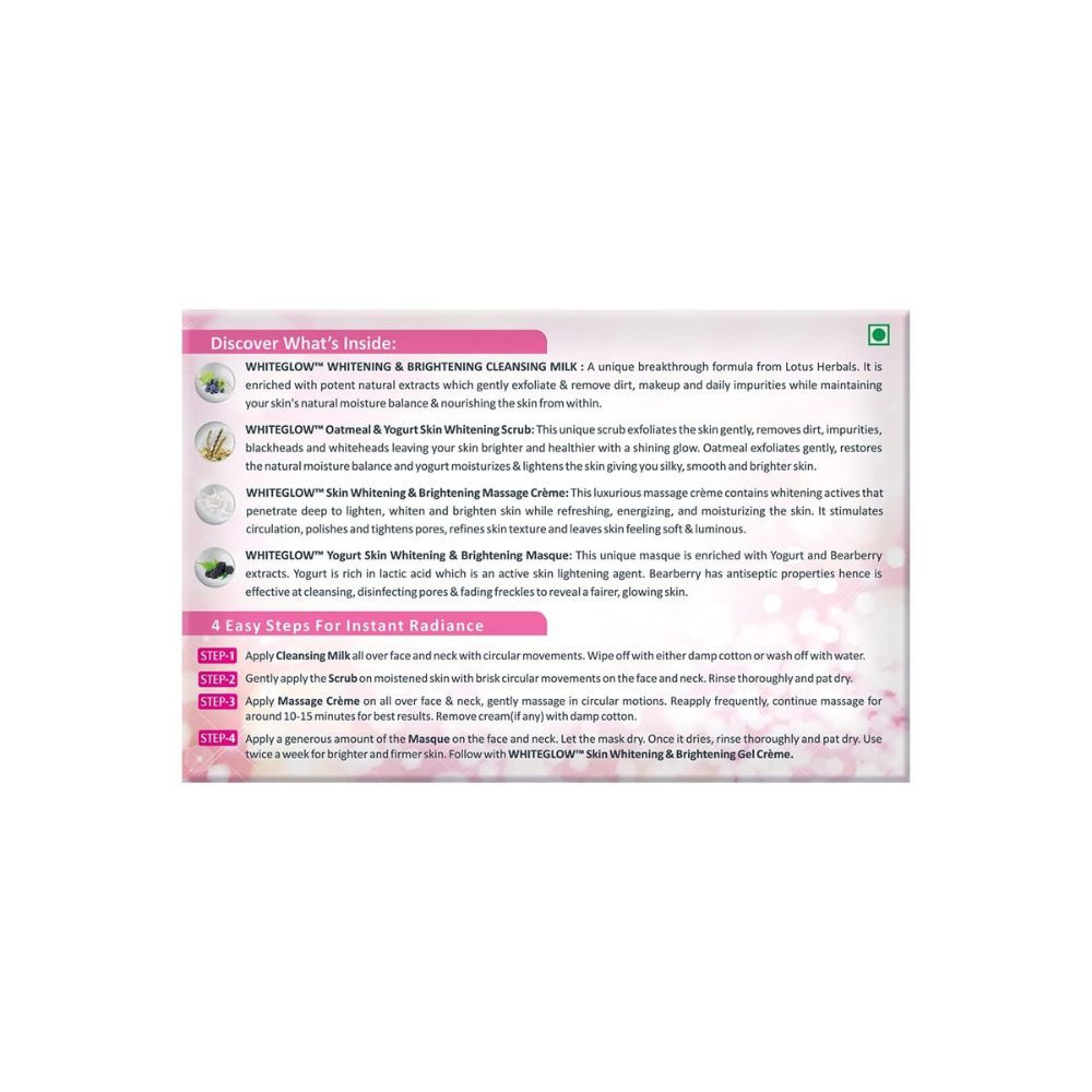 Lotus Herbals Cream Whiteglow Insta Glow 4 In 1 Facial Kit, 37g X 4 Packs