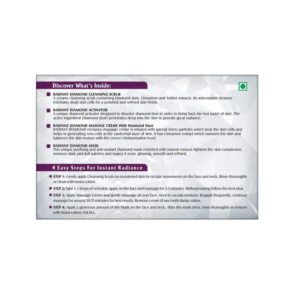 Lotus Herbals Radiant Diamond Cellular Radiance 1 Facial Kit  | For All Skin Types | 37g
