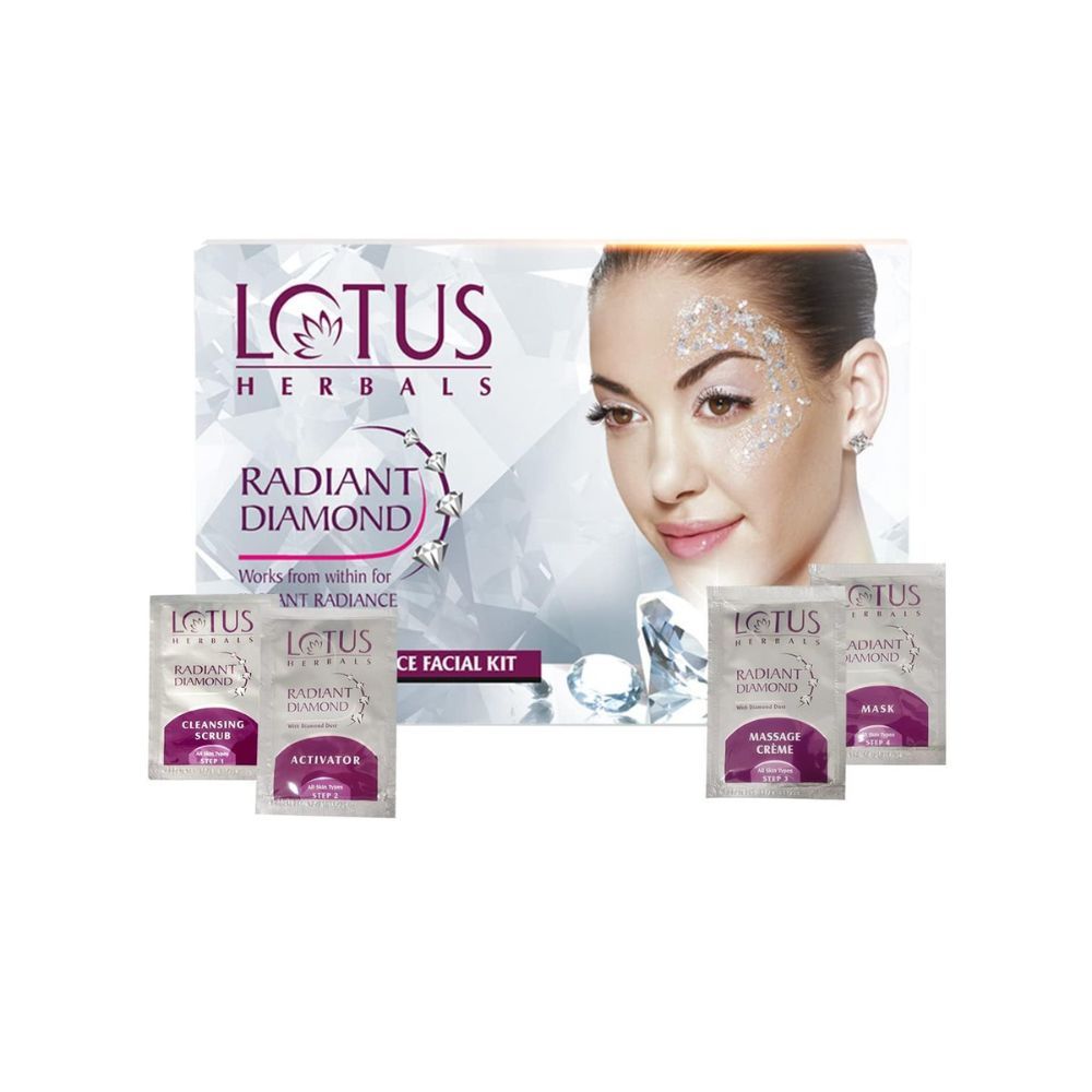 Lotus Herbals Radiant Diamond Cellular Radiance 1 Facial Kit | With Diamon Dust & Cinnamon | For All Skin Types | 37g