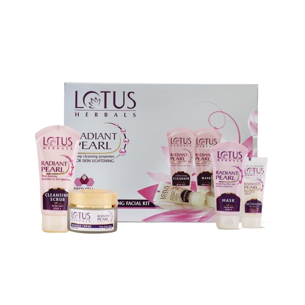Lotus Herbals Radiant Pearl Cellular 5 in 1 Facial Kit | For Deep Cleaning | With Pearl Extracts & Green Tea | 170g