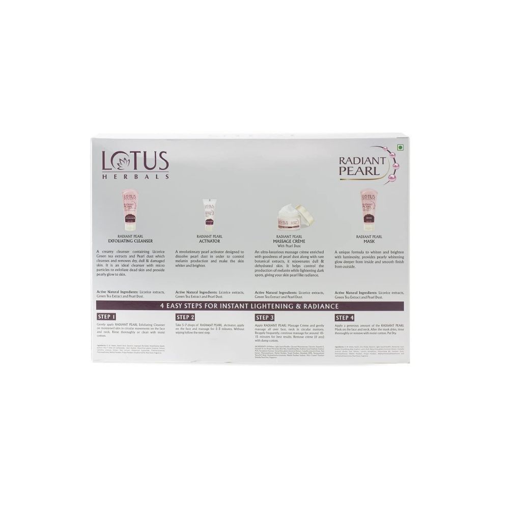 Lotus Herbals Radiant Pearl Cellular 5 in 1 Facial Kit | For Deep Cleaning | With Pearl Extracts & Green Tea | 170g