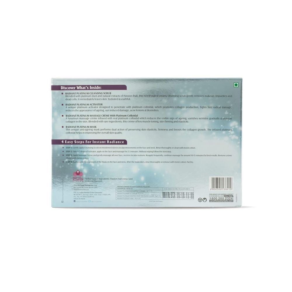 Lotus Herbals Radiant Platinum Cellular Anti-Ageing 1 Facial Kit | 37g