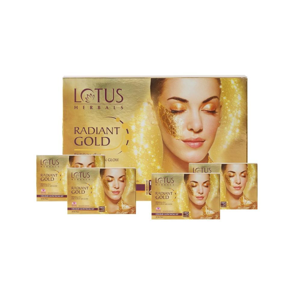 Lotus Radiant Gold Facial Kit for instant glow with 24K Pure Gold & Papaya ,4 easy steps 37g (4 use)