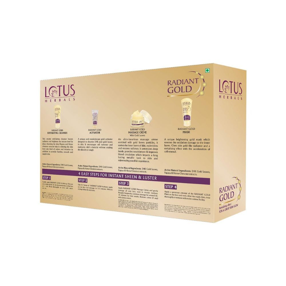 Lotus Radiant Gold Facial Kit for instant glow with 24K Pure Gold & Papaya,4 easy steps , 170g (Multiple use)
