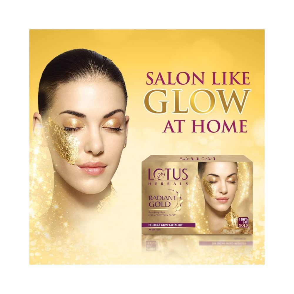 Lotus Radiant Gold Facial Kit for instant glow with 24K Pure Gold & Papaya,4 easy steps , 170g (Multiple use)