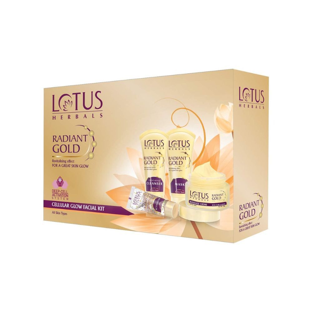 Lotus Radiant Gold Facial Kit for instant glow with 24K Pure Gold & Papaya,4 easy steps , 170g (Multiple use)