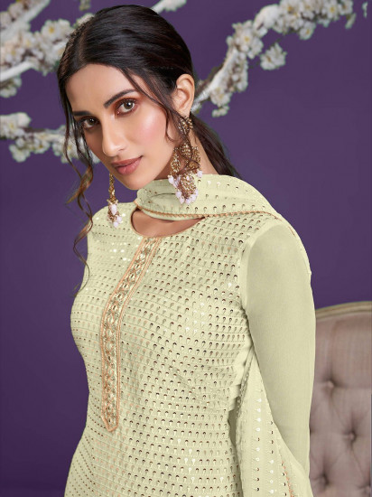 Lovable Lemon Yellow Thread Embroidery Georgette Top With Sharara