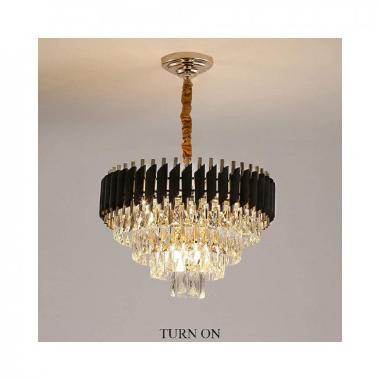 Lumina Gold Black Tube Stainless Steel K9 Crystal Pendant Chandelier Ceiling Lights 600mm Hanging - 3 Colour Changing (600MM)