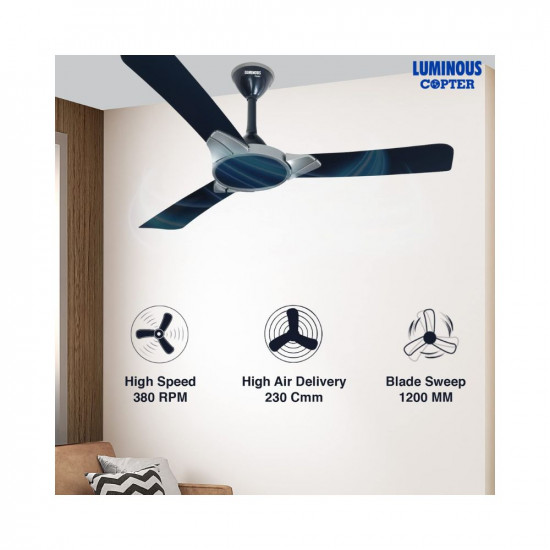 LUMINOUS Copter 1200MM Star-rated BEE Certified Energy Efficient 56-Watt High Speed Ceiling Fan (Silent Blue)
