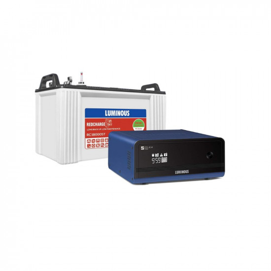 Luminous Inverter & Battery Combo (Zelio+ 1100 Pure Sine Wave 900VA/12V Inverter with Red Charge RC 18000ST Short Tubular 150Ah Battery)