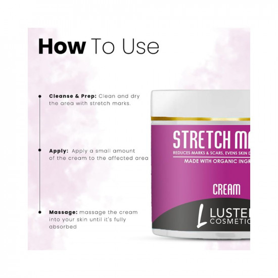 Luster Cosmetics Stretch Marks Cream | Reduces Marks & Scars | Post Pregnancy Marks | Maternity Repair | Enhances Skin Elasticity | Paraben Free -100g