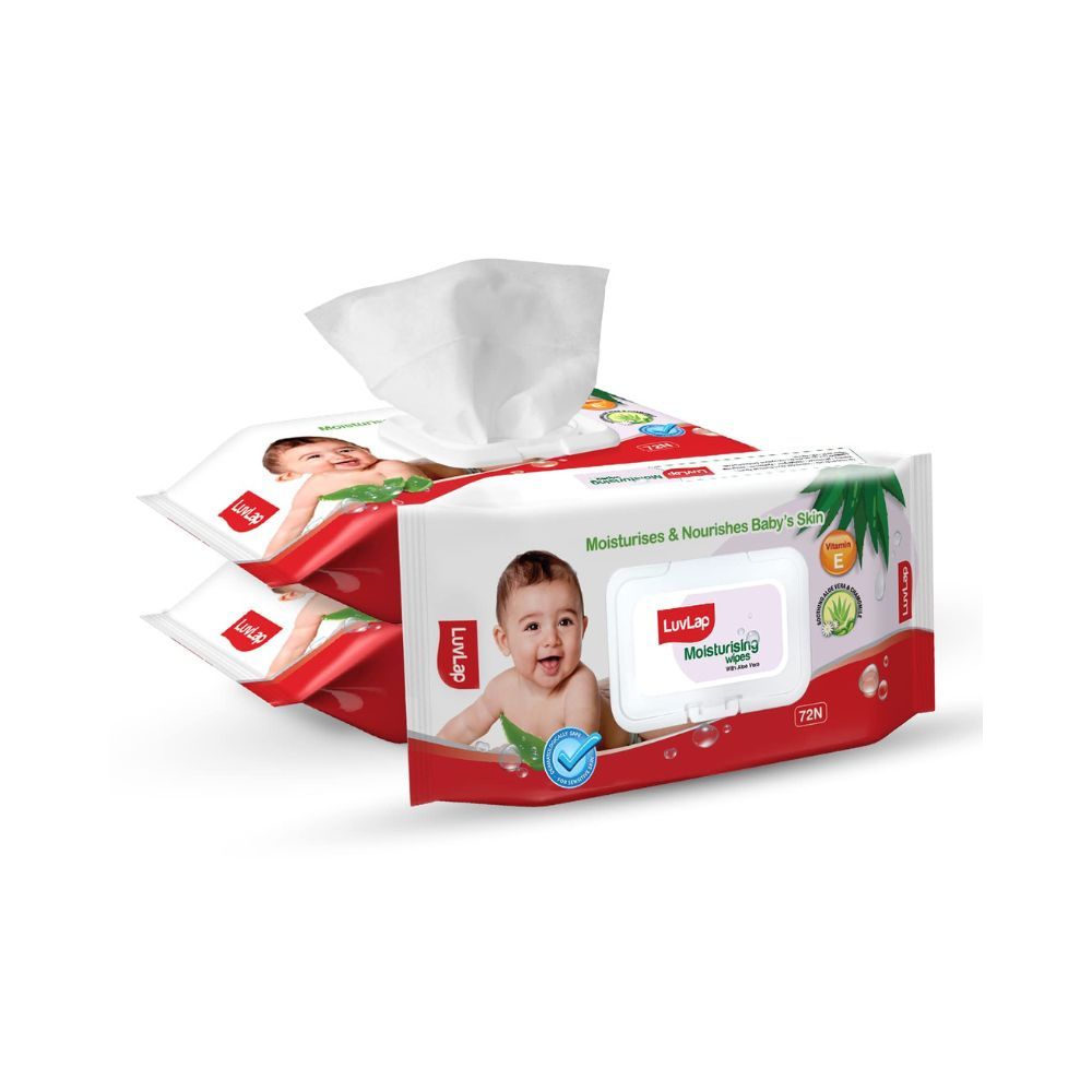 LuvLap Paraben Free wipes for baby skin with Aloe Vera,72 Wipes / Pack With Lid Pack, 3 packs