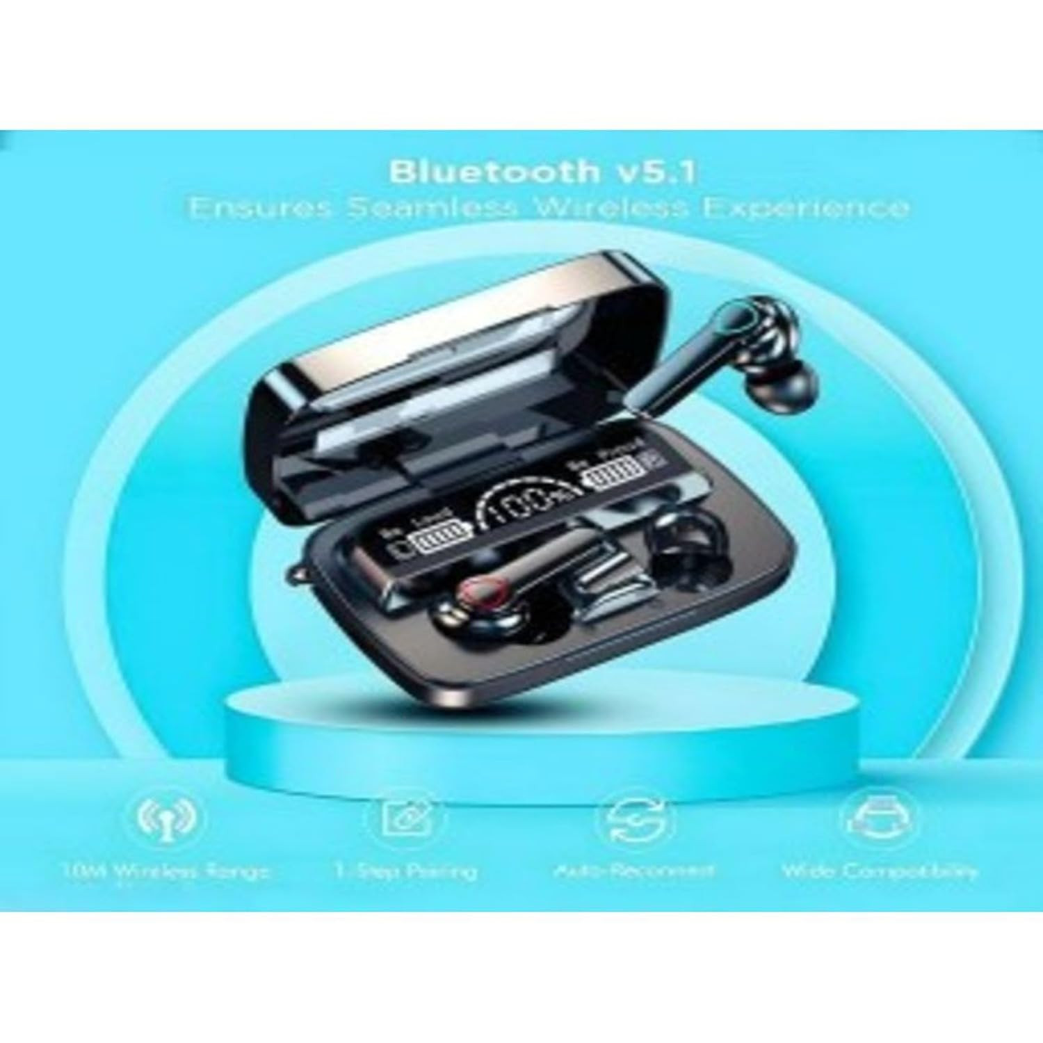 M19 TWS Bluetooth 51 Earbuds with LED Battery Display Touch Control Hi-Fi Stereo Sound and Noise Cancellation  Compatible with Android  iOS