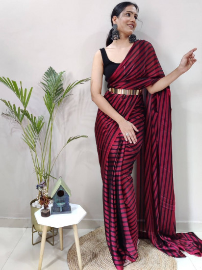 Maroon Satin Georgette Heavy Thread Embroidered lace work Saree with  Embroidered Blouse » BRITHIKA Luxury Fashion