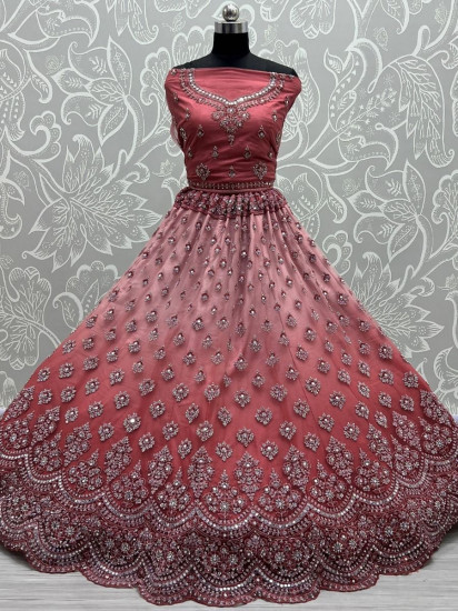 Magnificent Onion Pink Sequined Net Bridal Wear Lehenga Choli