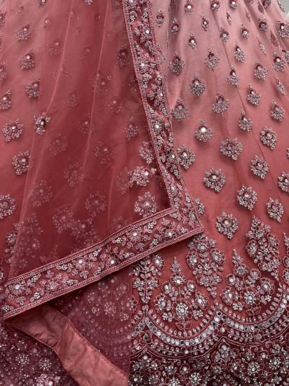 Magnificent Onion Pink Sequined Net Bridal Wear Lehenga Choli