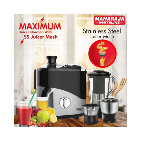 Maharaja Whiteline Plastic Odacio Plus 550-Watt Juicer Mixer Grinder With 3 Versatile Jars | Food Grade Safe | 2 year warranty (Black & Silver)
