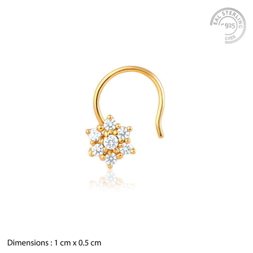 Mahi Cubic Zirconia Gold Plated Daisy Bloom Floral Nose Ring for Womens NR1100124G