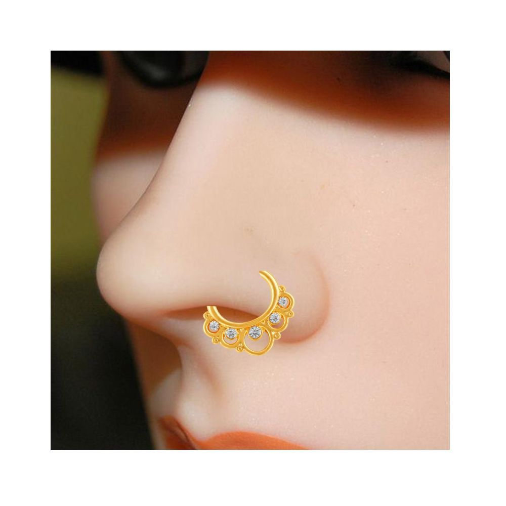 Mahi Gold Plated Gleaming Crystals Nose Ring for Girls and Women NR1100159G
