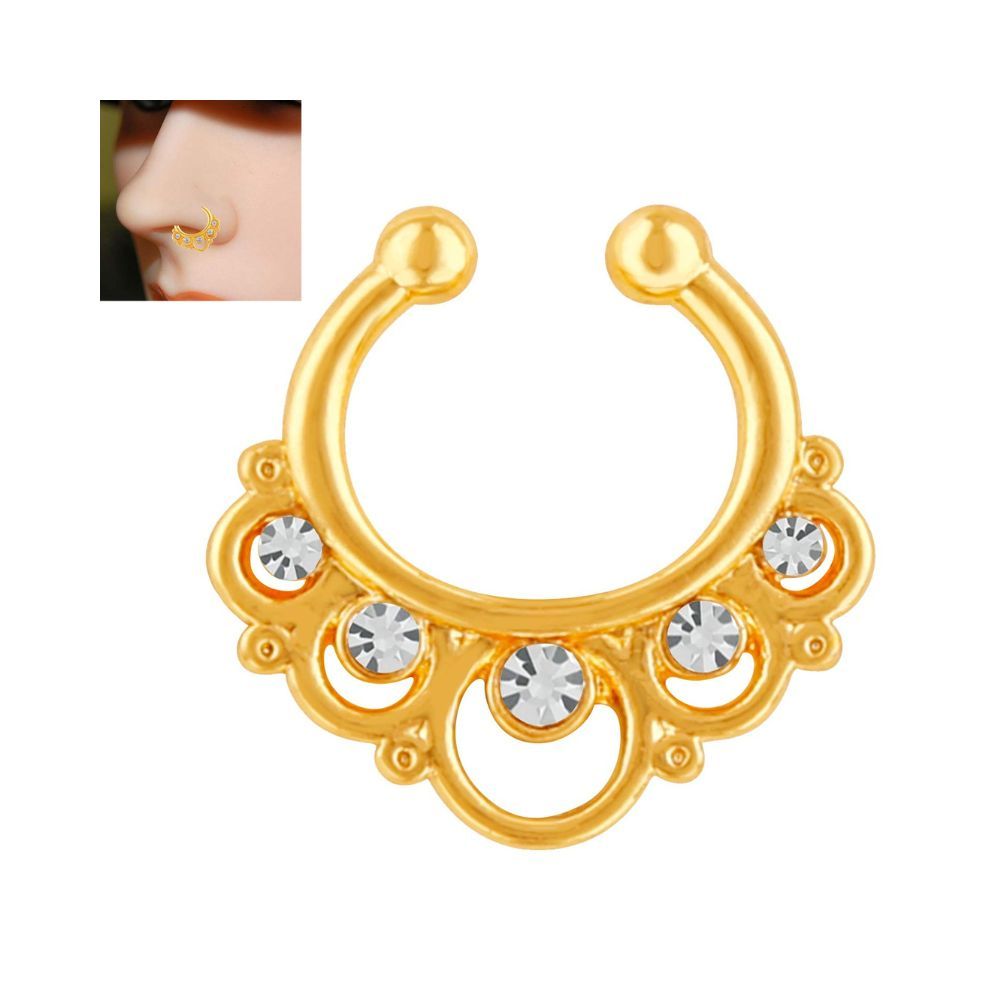 Mahi Gold Plated Gleaming Crystals Nose Ring for Girls and Women NR1100159G