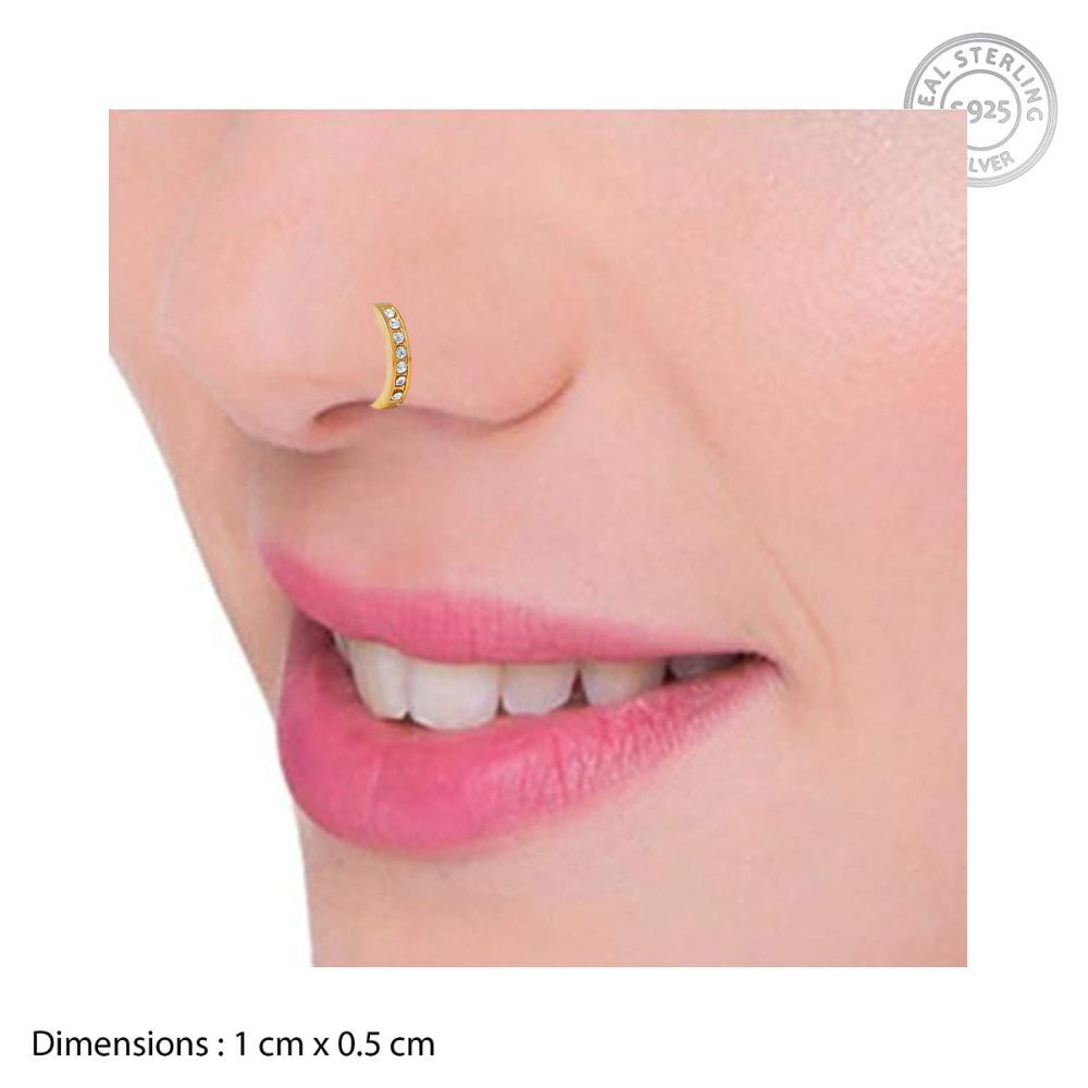 Mahi Gold Plated Immortal Beauty Nose Ring with Cubic Zirconia for Girls and Women (NR1100169G)