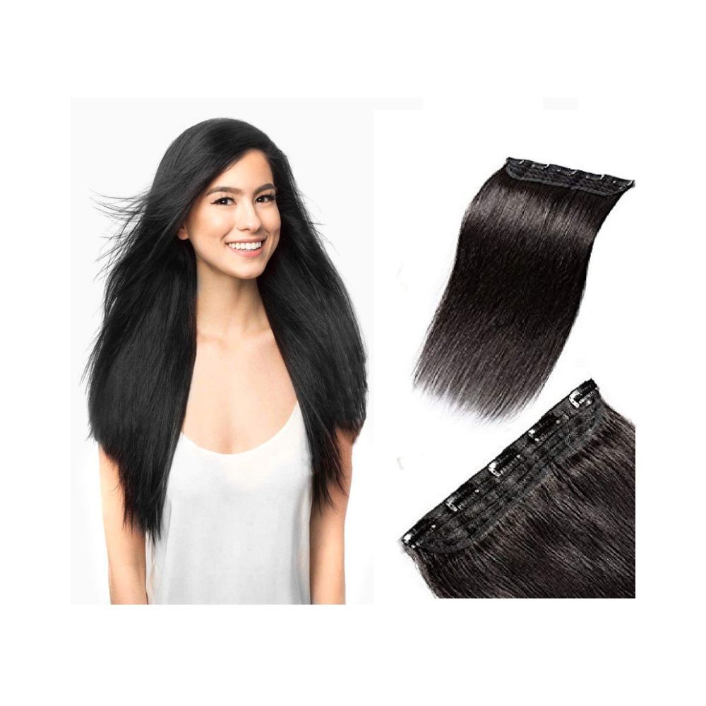 Majik 100% Remy Human Hair 5 Clips In Extensions For Women And Girls (16 Inch, Black)