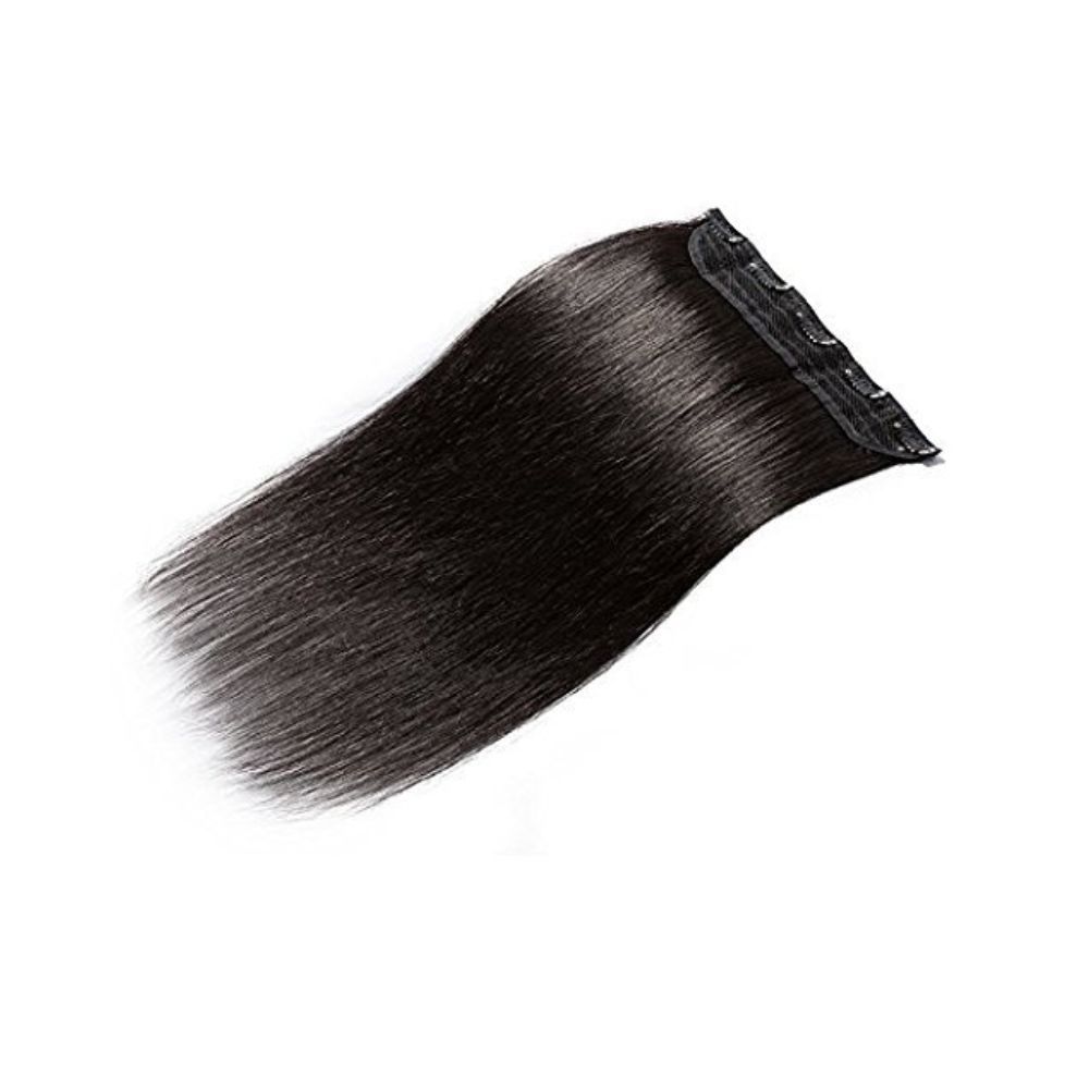 Majik 100% Remy Human Hair 5 Clips In Extensions For Women And Girls (16 Inch, Black)