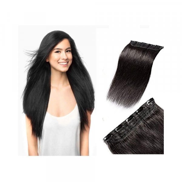 Majik 100% Remy Human Hair 5 Clips In Extensions For Women And Girls (16 Inch, Black)