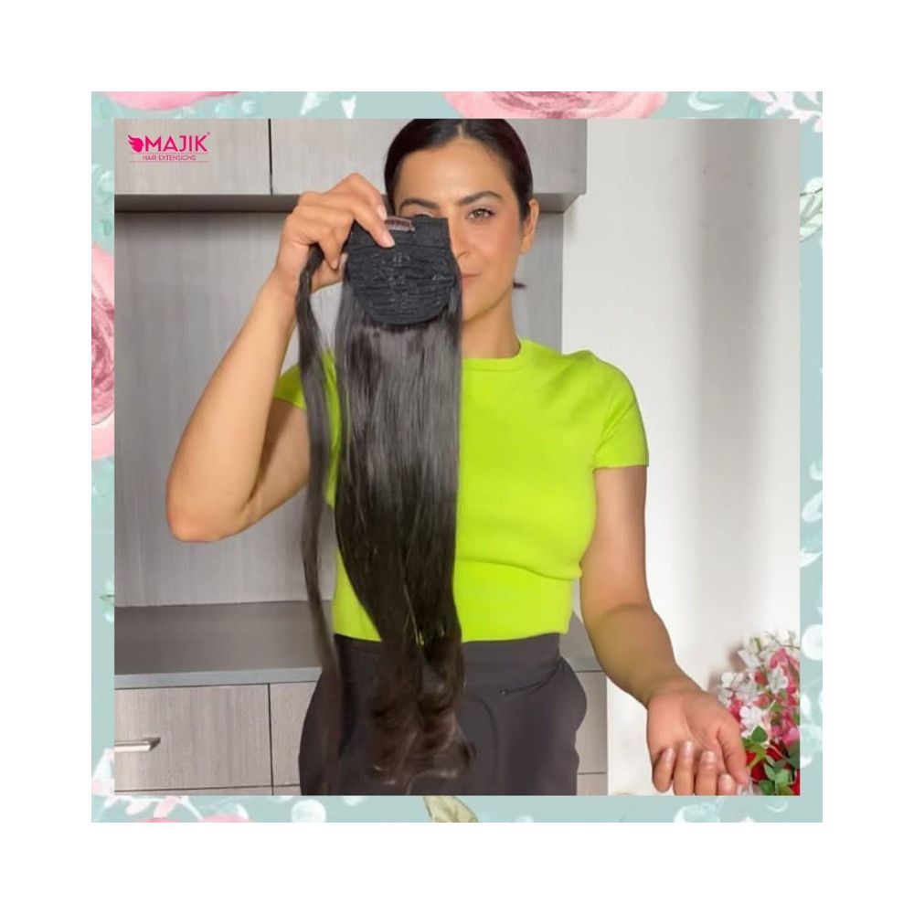 Majik 22 Human Hair Ponytail Extension for Women and Girls (Brown)
