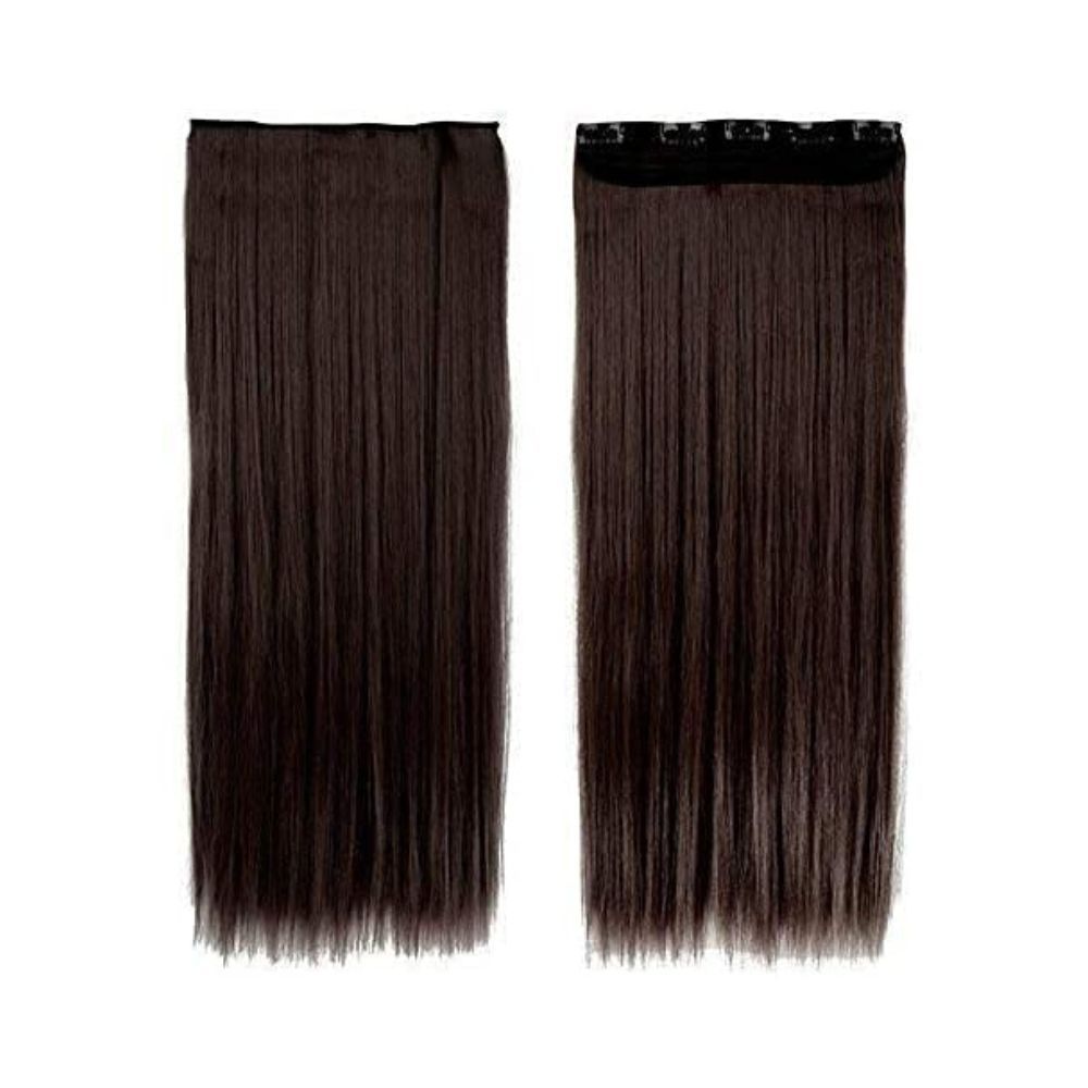 Majik 5 Clips Head 1 Piece Hair Extensions for Women and Girls (Dark Brown)