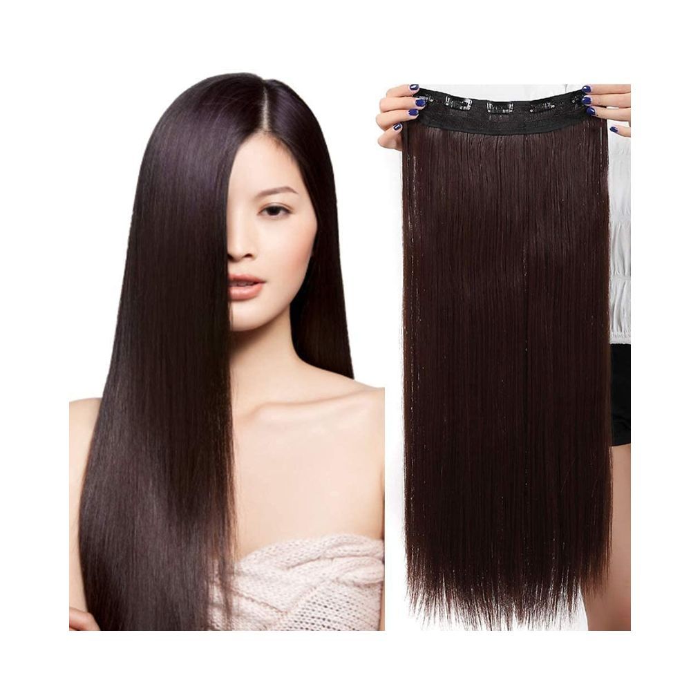 Majik 5 Clips Head 1 Piece Hair Extensions for Women and Girls (Dark Brown)