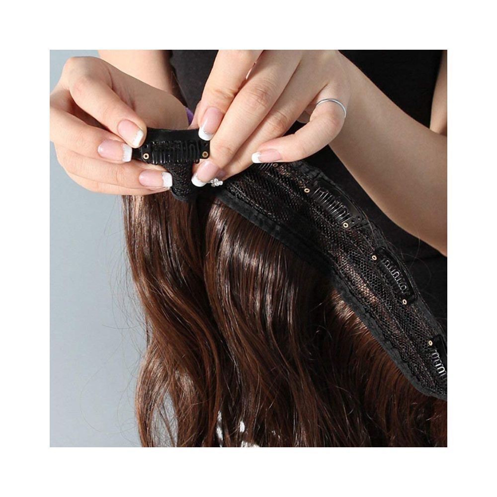 Majik 5 Clips Head 1 Piece Hair Extensions for Women and Girls (Dark Brown)