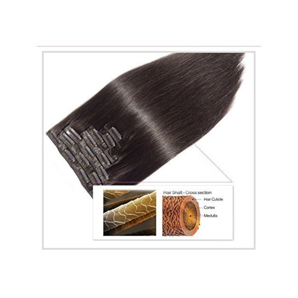Majik Full Head 7 Pieces Human Hair Extensions for Women and Girls 16 Inch 50 Grams 7 Pcs Brown